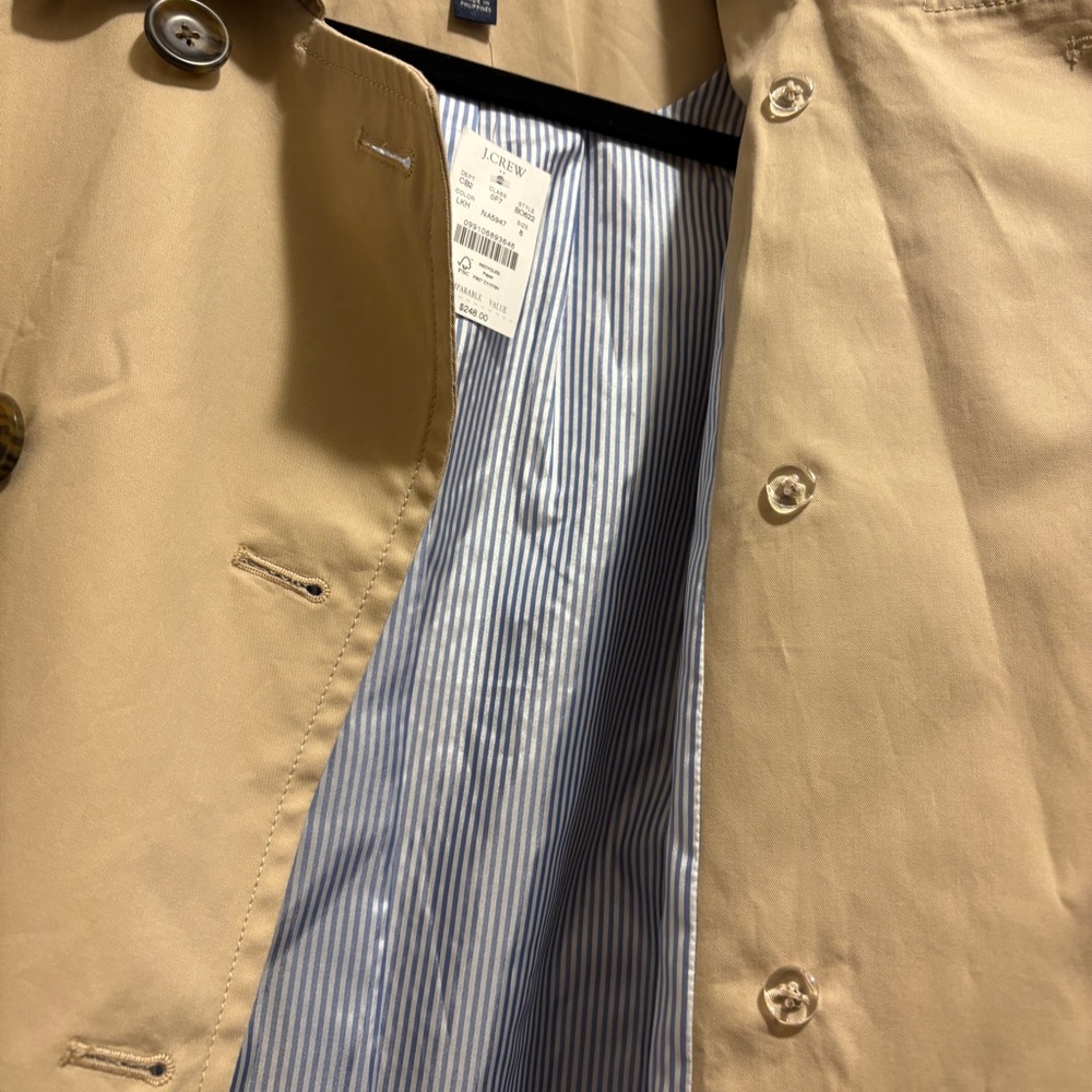 NWT J.Crew Factory Light Khaki Trench Coat Size 8, Classic Neutral Preppy BO622 - Picture 10 of 12